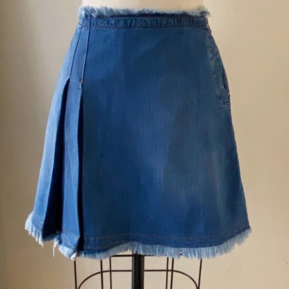 See By Chloe Denim A-Line Pleated Boho Western Jean Skirt - Picture 3 of 9